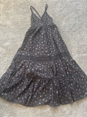 American Eagle Outfitters Black Floral Maxi Dress with Pink Blossoms